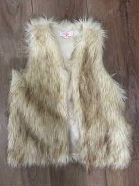 GB girls Cream and Light Brown Faux Fur Vest